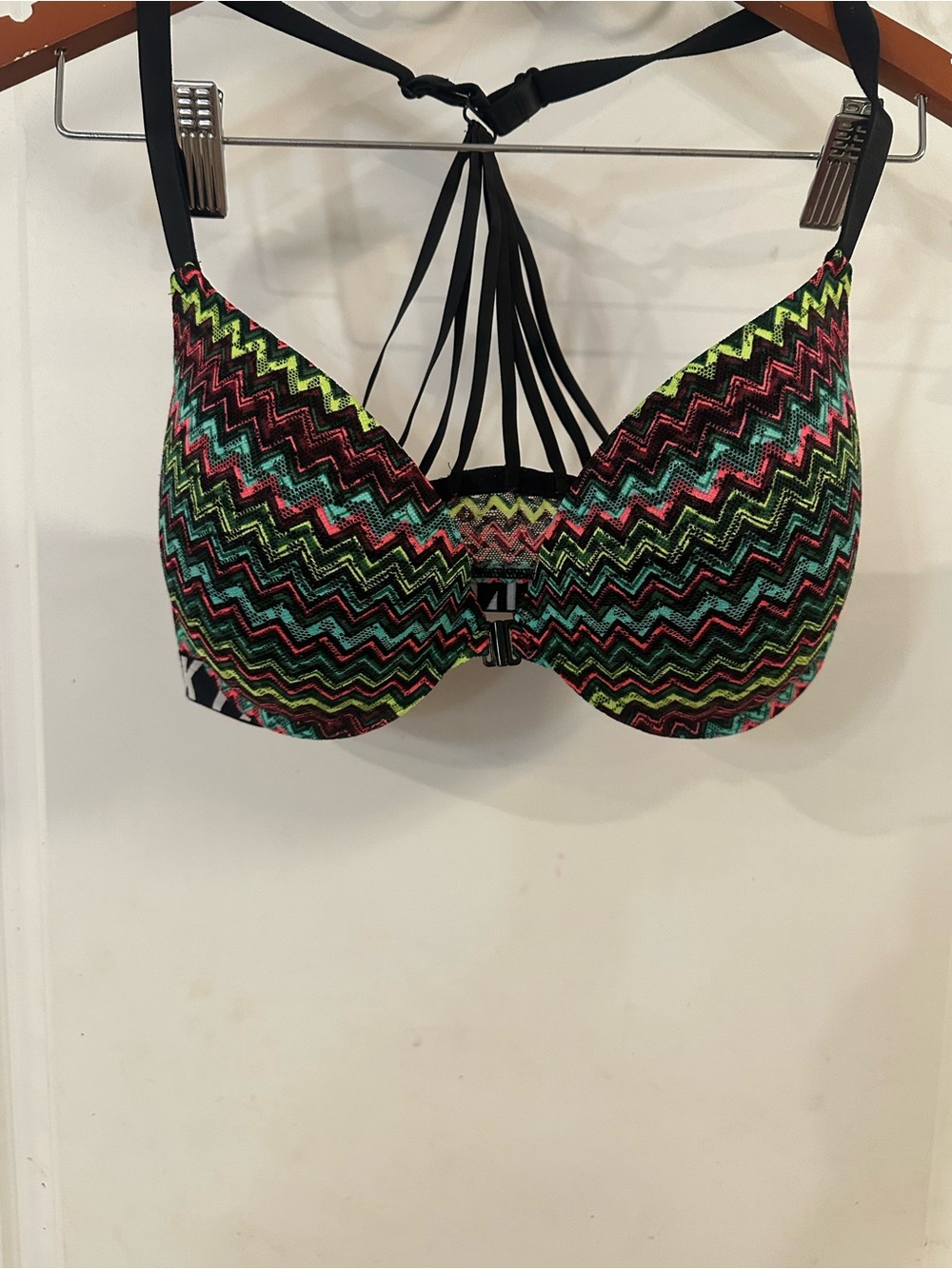 PINK Victoria's Secret Neon Chevron Strappy Push-Up Bra